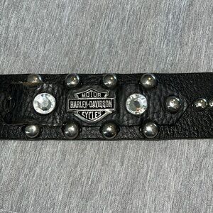 Harley Davidson Black Belt w/Studs & Rhinestones Leather with Silver Accents